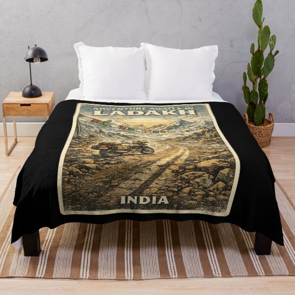 Item preview, Adventure Awaits in Ladakh Vintage Motorcycle Road Trip Design designed and sold by Globalcitytees.