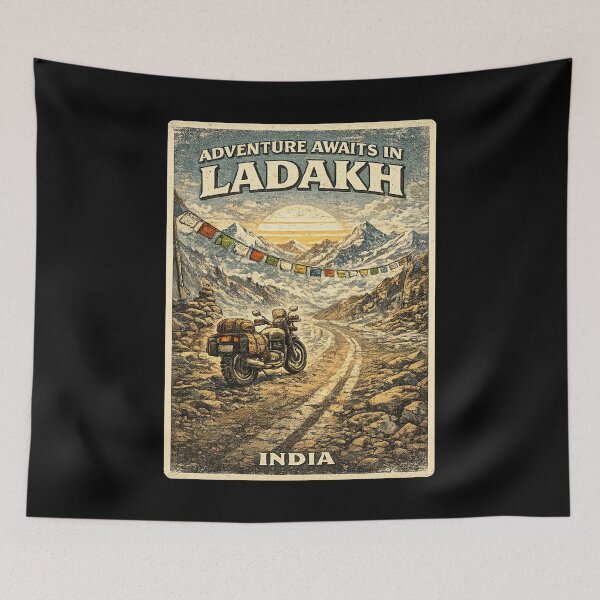 Item preview, Adventure Awaits in Ladakh Vintage Motorcycle Road Trip Design designed and sold by Globalcitytees.