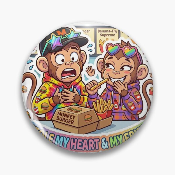 Item preview, Stole My Heart And My Fries Monkey Sticker | Cute Foodie Couple Meme designed and sold by Newkidshub.