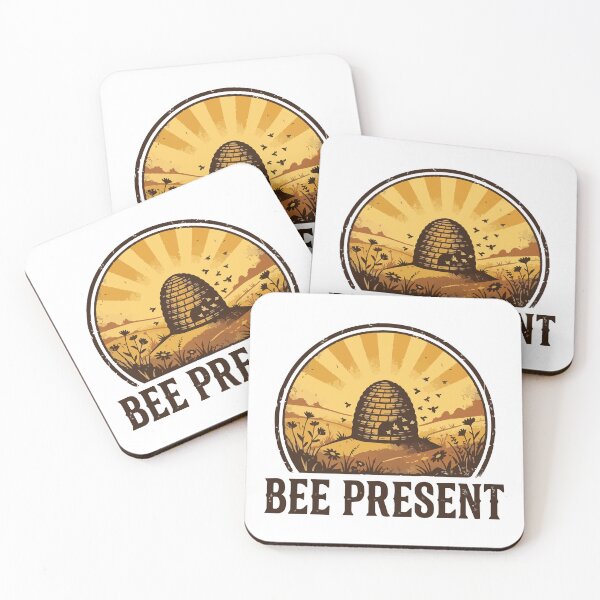 Item preview, Bee Present - Vintage Skep Hive & Honey Bee Badge designed and sold by ArcApparel2020.