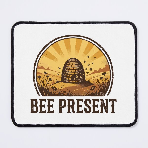Item preview, Bee Present - Vintage Skep Hive & Honey Bee Badge designed and sold by ArcApparel2020.