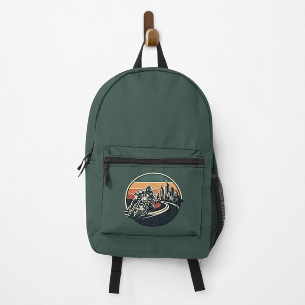 Item preview, Vintage Retro Motorcycle Rider Leaving City - Retro Escape Round Emblem designed and sold by SilentPowerArt.