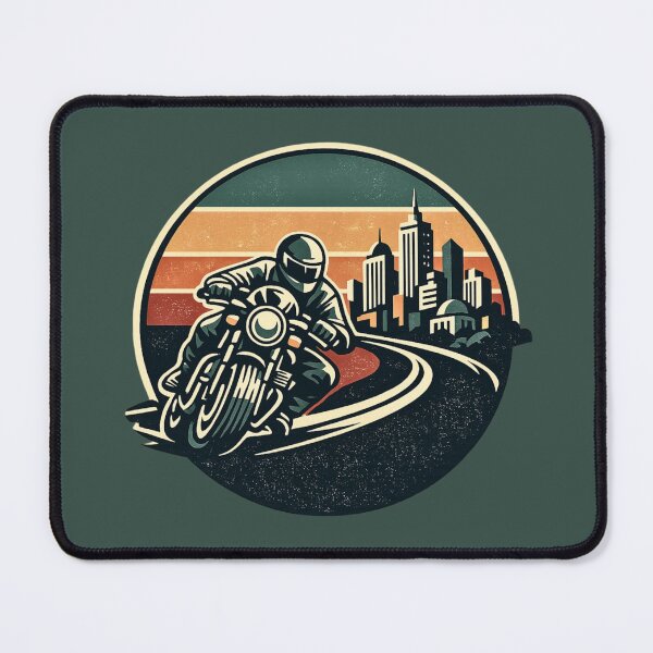 Item preview, Vintage Retro Motorcycle Rider Leaving City - Retro Escape Round Emblem designed and sold by SilentPowerArt.