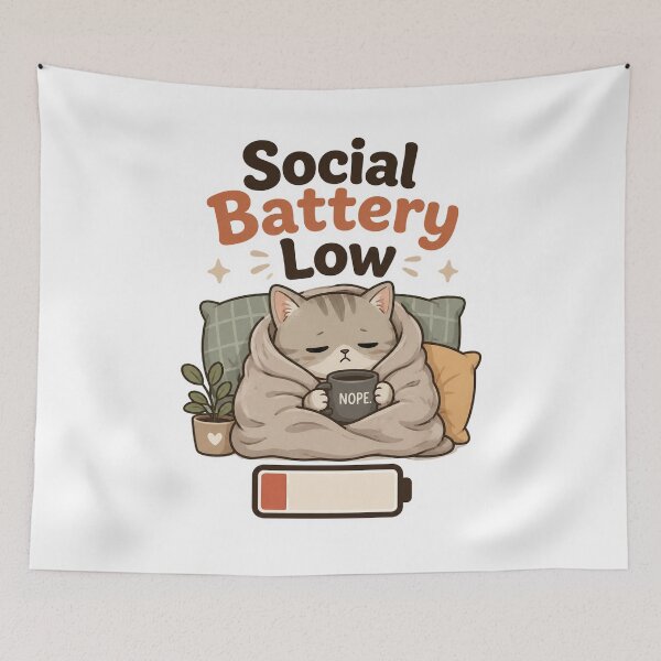 Item preview, Introvert Cat Social Battery Low Meme Design designed and sold by ArtsyExplorer.