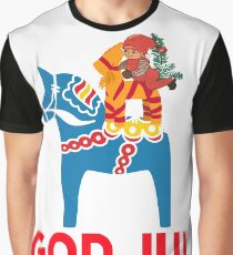 God Jul Merry Christmas Dala Horse Tomte Julbock Straw Goat Graphic T-Shirt