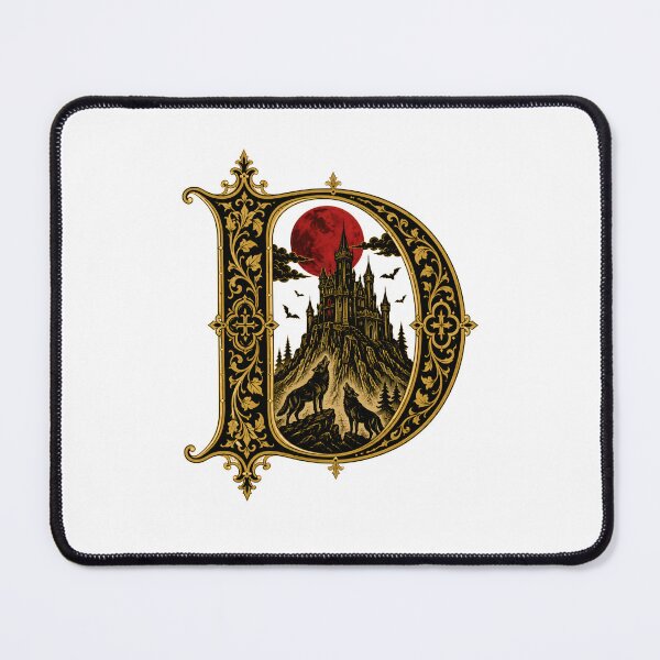 Item preview, Ornate Gothic Letter D Castle Dracula Howling Wolves Art designed and sold by Fenay Designs.
