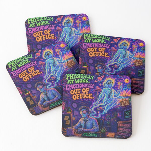 Item preview, Physically at Work, Emotionally Out of Office – Trippy Cosmic Office Escape designed and sold by Peace Frog SEA.