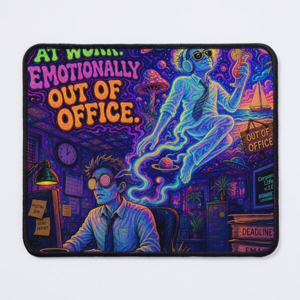 Item preview, Physically at Work, Emotionally Out of Office – Trippy Cosmic Office Escape designed and sold by Peace Frog SEA.