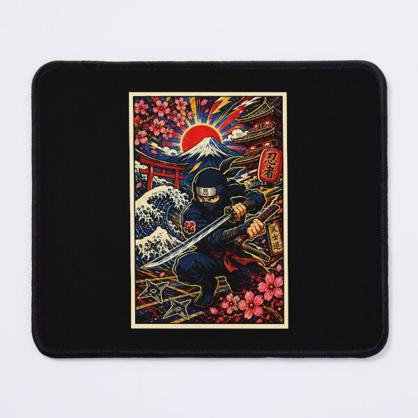 Item preview, Retro Ninja Warrior Poster with Japanese Samurai Action designed and sold by eliramaison.