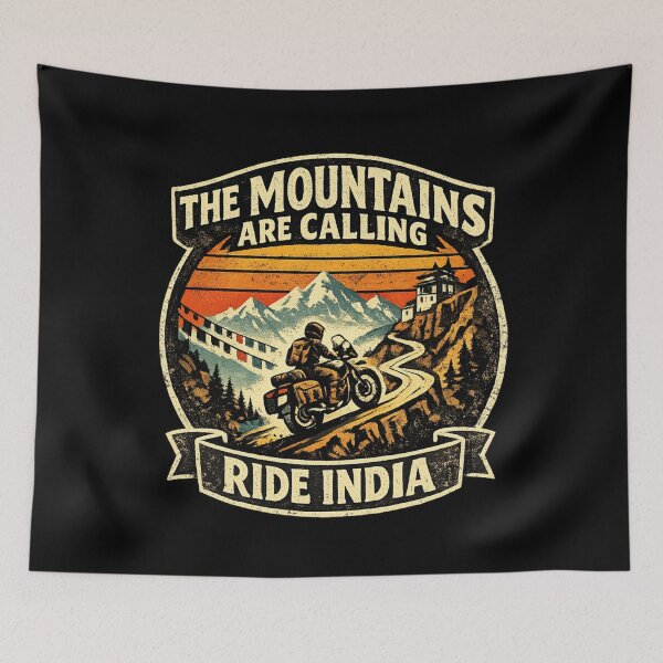 Item preview, The Mountains Are Calling Ride India Vintage Motorcycle Adventure Design designed and sold by Globalcitytees.