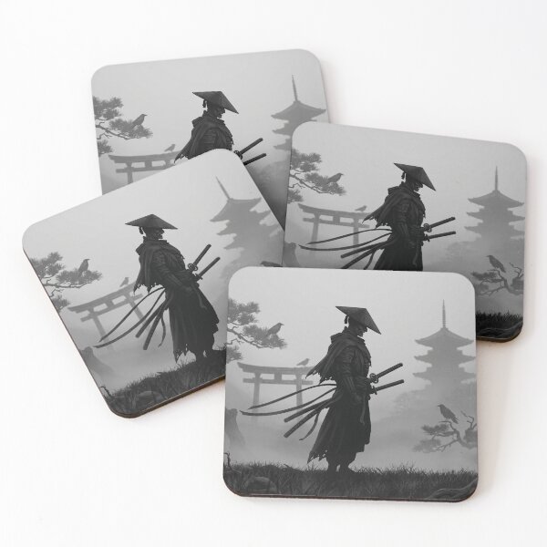 Item preview, Dark Samurai Silhouette - Japanese Ronin Warrior & Pagoda Mist Landscape designed and sold by WormJ.