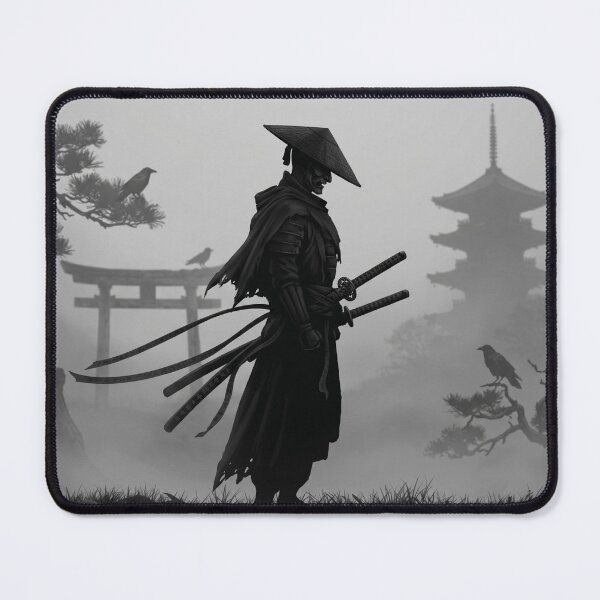 Item preview, Dark Samurai Silhouette - Japanese Ronin Warrior & Pagoda Mist Landscape designed and sold by WormJ.