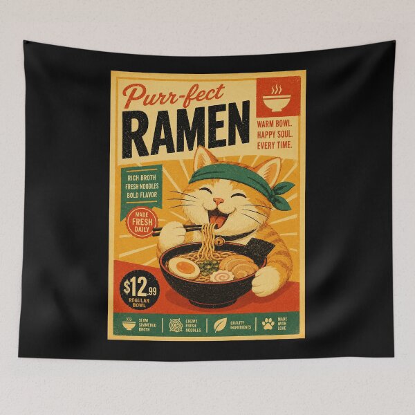 Item preview, Purrfect Ramen Cat Poster with Cozy Retro Noodle Shop Style designed and sold by eliramaison.