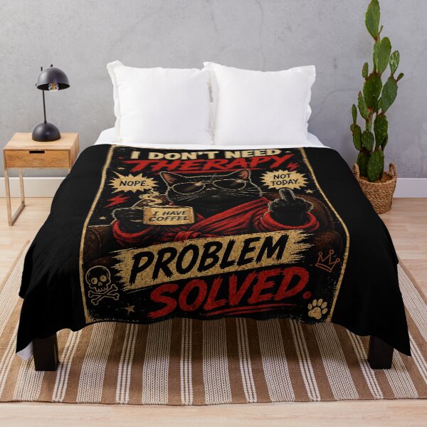 Item preview, Funny Black Cat Coffee Problem Solved Retro Sarcastic Cat designed and sold by Modaozushi216.