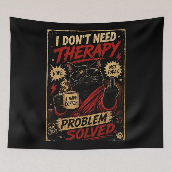 Item preview, Funny Black Cat Coffee Problem Solved Retro Sarcastic Cat designed and sold by Modaozushi216.