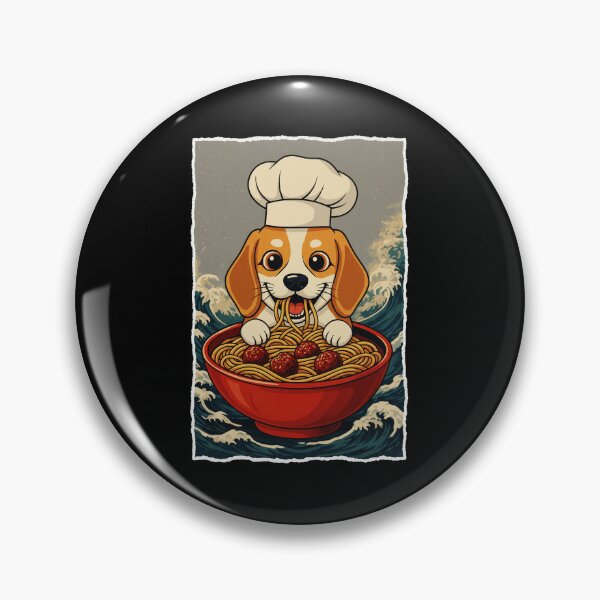 Item preview, Cute Chef Puppy Eating Spaghetti In Retro Japanese Wave designed and sold by JordynLadukeg65.