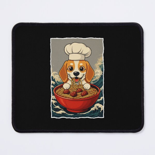 Item preview, Cute Chef Puppy Eating Spaghetti In Retro Japanese Wave designed and sold by JordynLadukeg65.