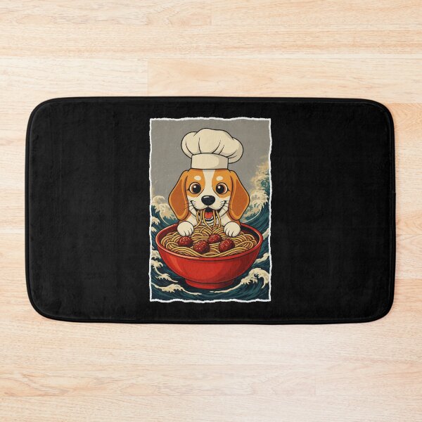 Item preview, Cute Chef Puppy Eating Spaghetti In Retro Japanese Wave designed and sold by JordynLadukeg65.