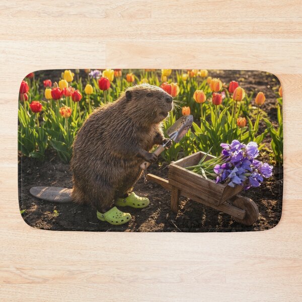 Item preview, Gardening Beaver Collects Irises and Tulips designed and sold by Tridentulus.