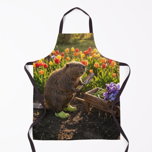 Item preview, Gardening Beaver Collects Irises and Tulips designed and sold by Tridentulus.