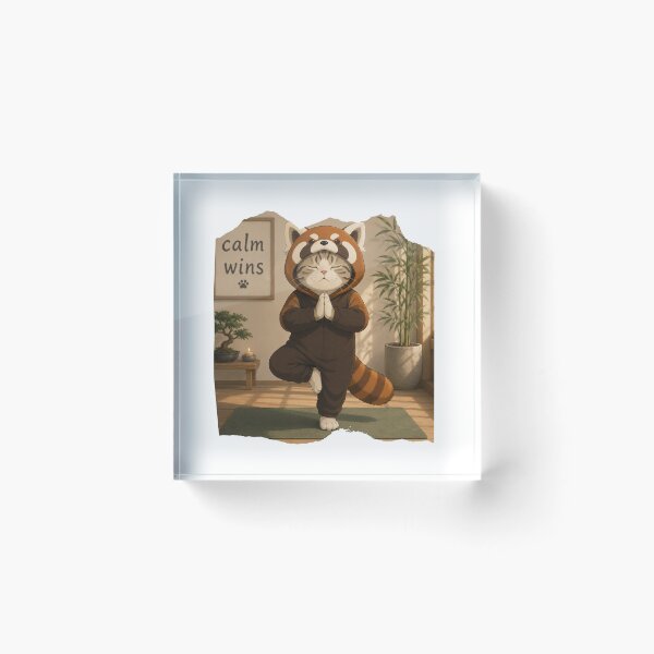 Item preview, Calm wins - Yoga (panda cat) designed and sold by RunningWhiskers.