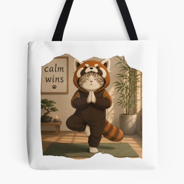 Item preview, Calm wins - Yoga (panda cat) designed and sold by RunningWhiskers.