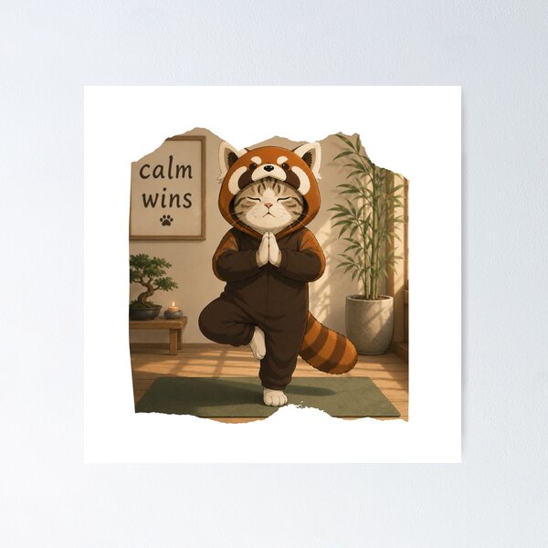 Item preview, Calm wins - Yoga (panda cat) designed and sold by RunningWhiskers.