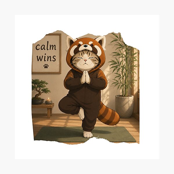 Item preview, Calm wins - Yoga (panda cat) designed and sold by RunningWhiskers.