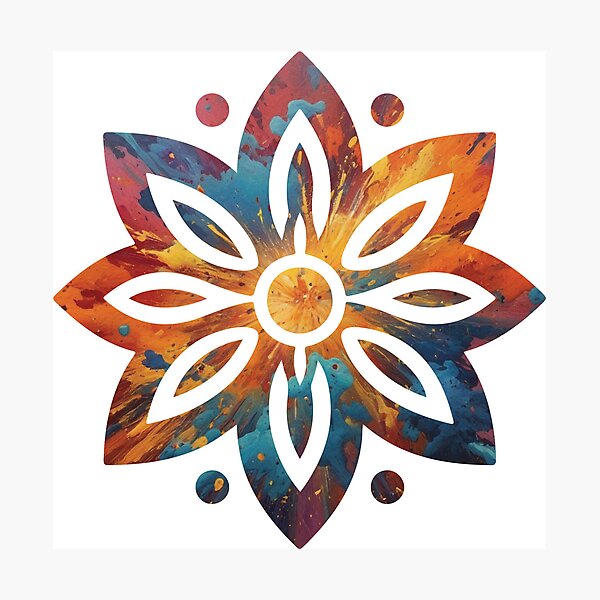 Item preview, Fiery Sunflare Bloom Geometric Flower Art designed and sold by Osmose-Studio ⭐⭐⭐⭐⭐.
