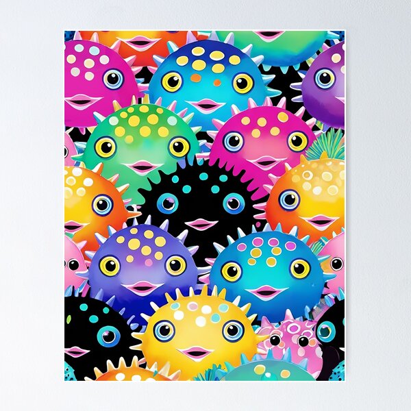 Item preview, Cute Colorful Cartoon Pufferfish Pattern designed and sold by Tammy Winand Arts.