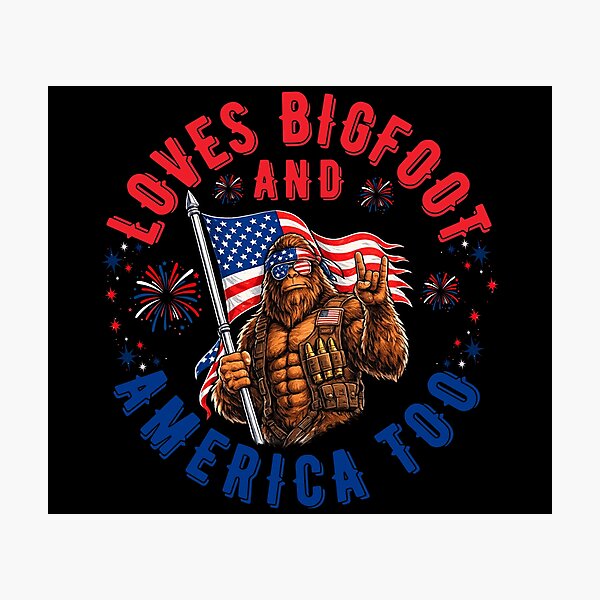 Item preview, Love Bigfoot And America Too Patriotic Sasquatch USA Flag Vintage designed and sold by Teetreasure2.