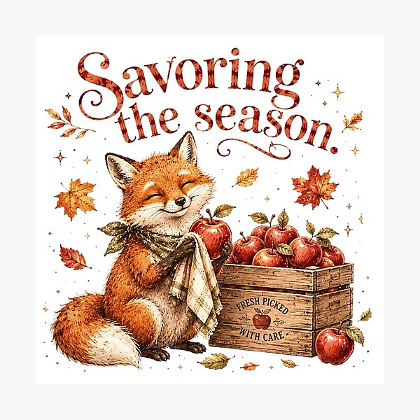 Item preview, Savoring The Season Apple Fox Autumn Harvest Aesthetic designed and sold by AQUILAKREO.