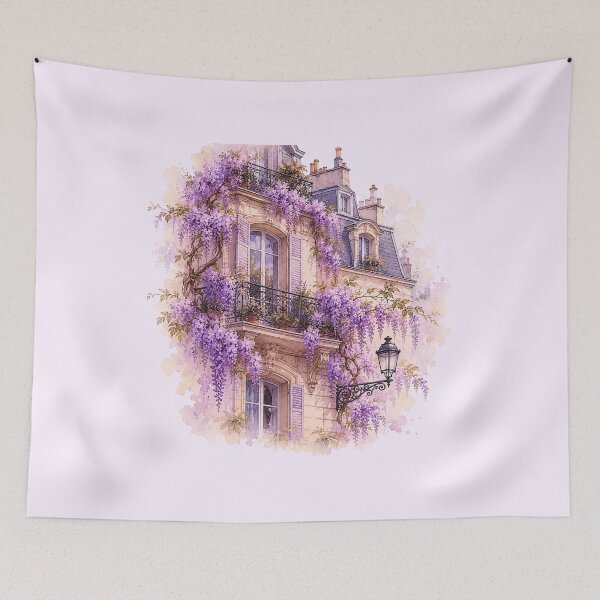 Item preview, Wisteria Covered Parisian Balcony Watercolor designed and sold by Blueberry-art23.