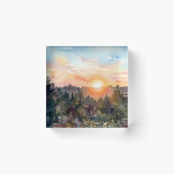 Item preview, Sunrise over tree tops. Watercolor designed and sold by Mia's Menagerie.
