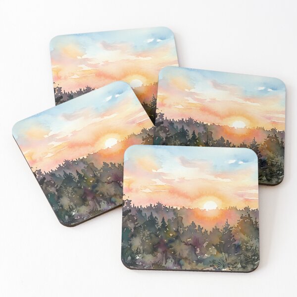 Item preview, Sunrise over tree tops. Watercolor designed and sold by Mia's Menagerie.
