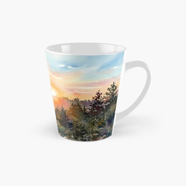 Aperçu de l'œuvre Lever de soleil sur la cime des arbres. Aquarelle créée et vendue par Mia's Menagerie.