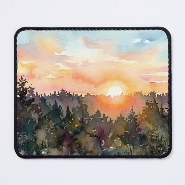 Item preview, Sunrise over tree tops. Watercolor designed and sold by Mia's Menagerie.