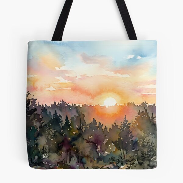 Item preview, Sunrise over tree tops. Watercolor designed and sold by Mia's Menagerie.