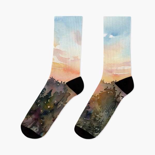 Item preview, Sunrise over tree tops. Watercolor designed and sold by Mia's Menagerie.