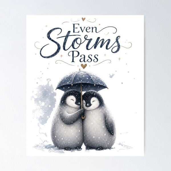 Item preview, Even Storms Pass, Cozy Penguin Couple Art, Romantic Winter Love Design designed and sold by JagrDesigns.