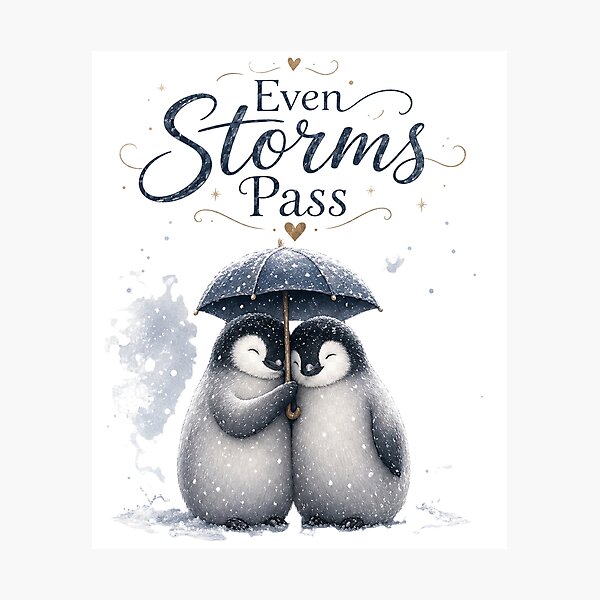 Item preview, Even Storms Pass, Cozy Penguin Couple Art, Romantic Winter Love Design designed and sold by JagrDesigns.