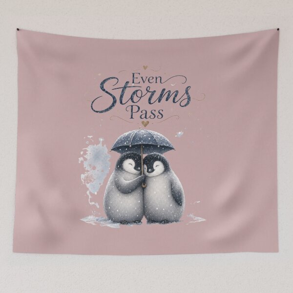 Item preview, Even Storms Pass, Cozy Penguin Couple Art, Romantic Winter Love Design designed and sold by JagrDesigns.