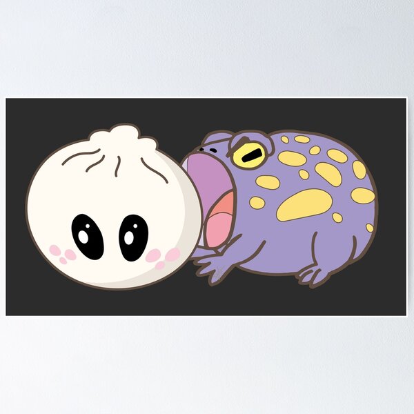 Item preview, Hungry Toad vs Giant Bao – Funny Frog Foodie Art designed and sold by SKETCHYANDGRAPHIC.