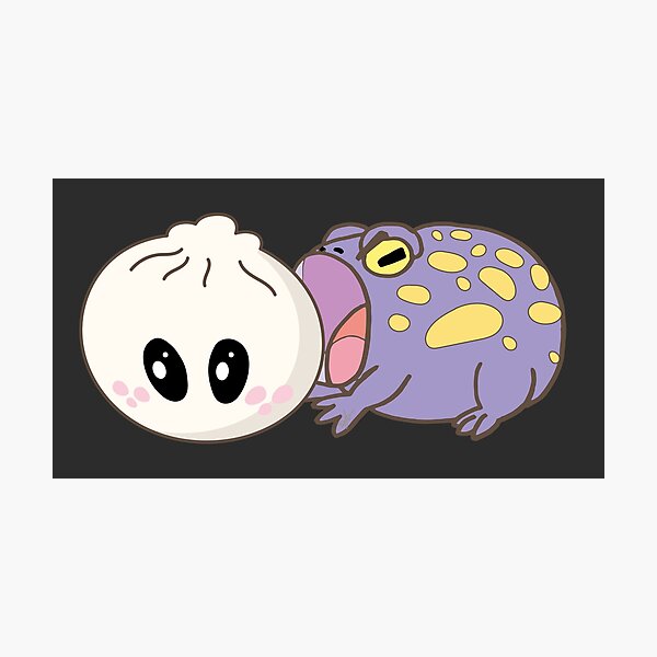 Aperçu de l'œuvre Crapaud affamé contre Bao géant – Illustration amusante de grenouille gourmande créée et vendue par SKETCHYANDGRAPHIC.