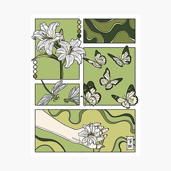 Item preview, White Lilies Flowers with Butterflies and dragonflies designed and sold by Smuchie.