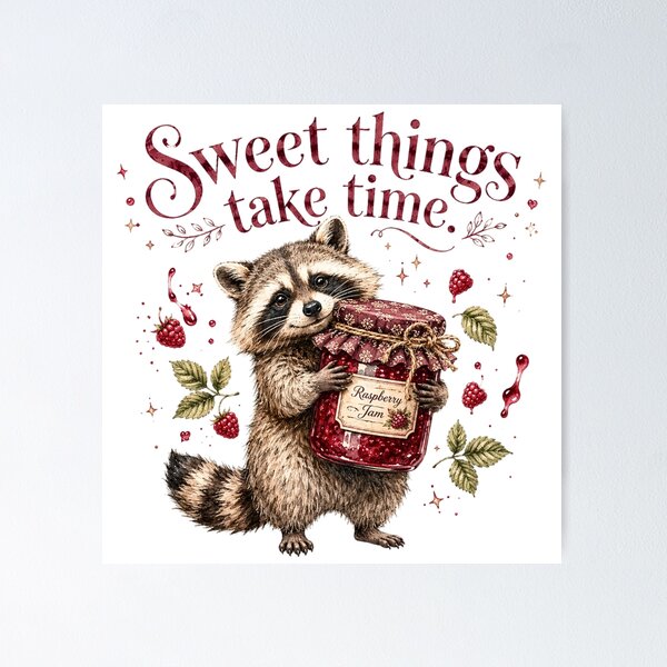 Item preview, Sweet Things Take Time Jam Raccoon Farmers Market designed and sold by AQUILAKREO.