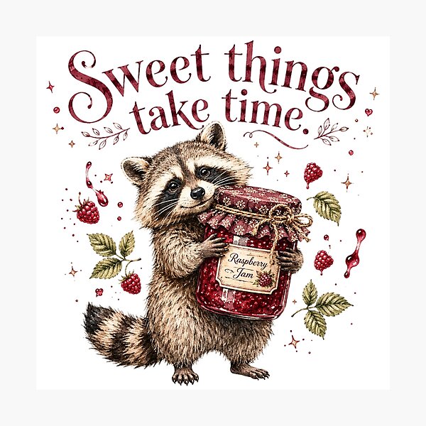 Item preview, Sweet Things Take Time Jam Raccoon Farmers Market designed and sold by AQUILAKREO.