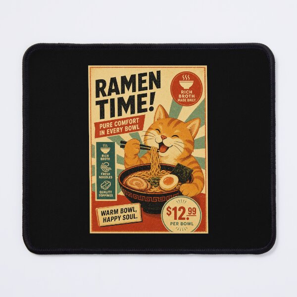 Item preview, Cute Ramen Cat Poster with Cozy Retro Japanese Food Advertisement Style designed and sold by eliramaison.