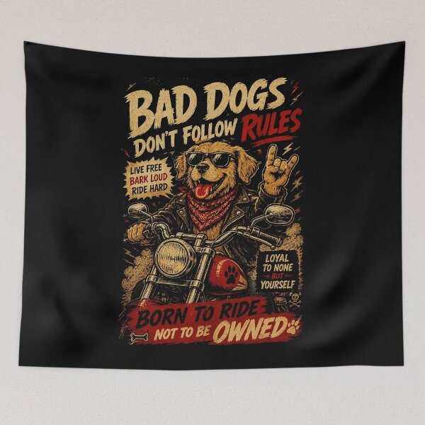 Item preview, Bad Dogs Don’t Follow Rules Funny Biker Dog Retro Rebel designed and sold by Modaozushi216.