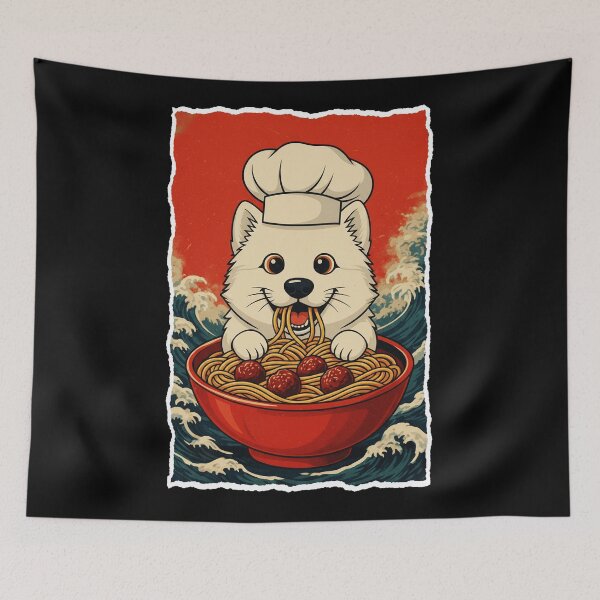 Item preview, Cute Ramen Cat Eating Spaghetti in Retro Japanese Wave designed and sold by JordynLadukeg65.